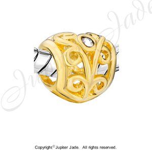 Pugster Crystal 18kt Gold Plated Heart Bracelet Charm - Fits Pandora